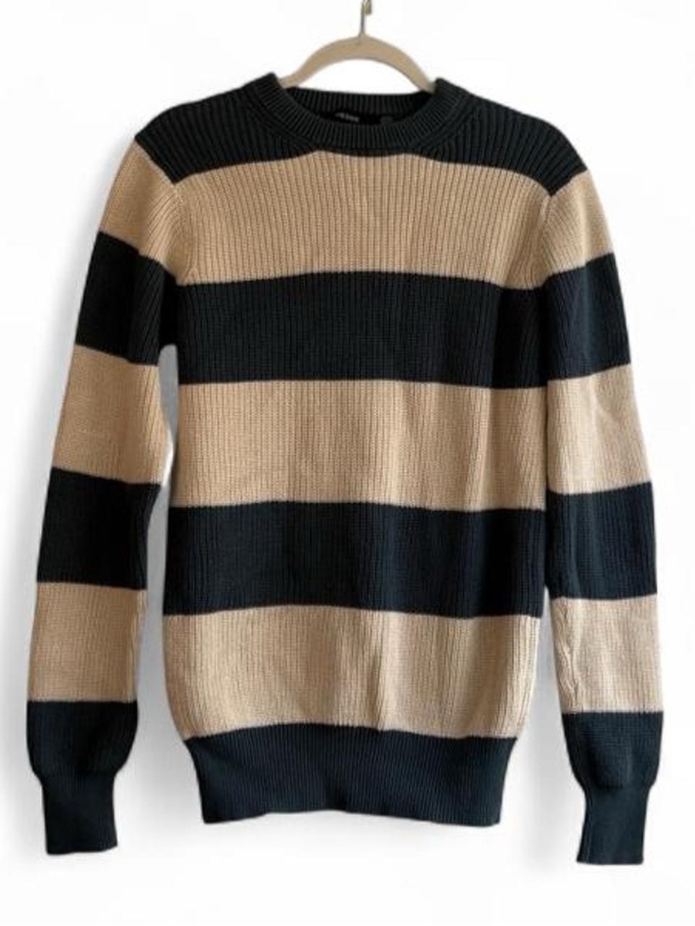 100% Cotton Hedge Dark Green & Beige Striped Men’s/Unisex Sweater Size S